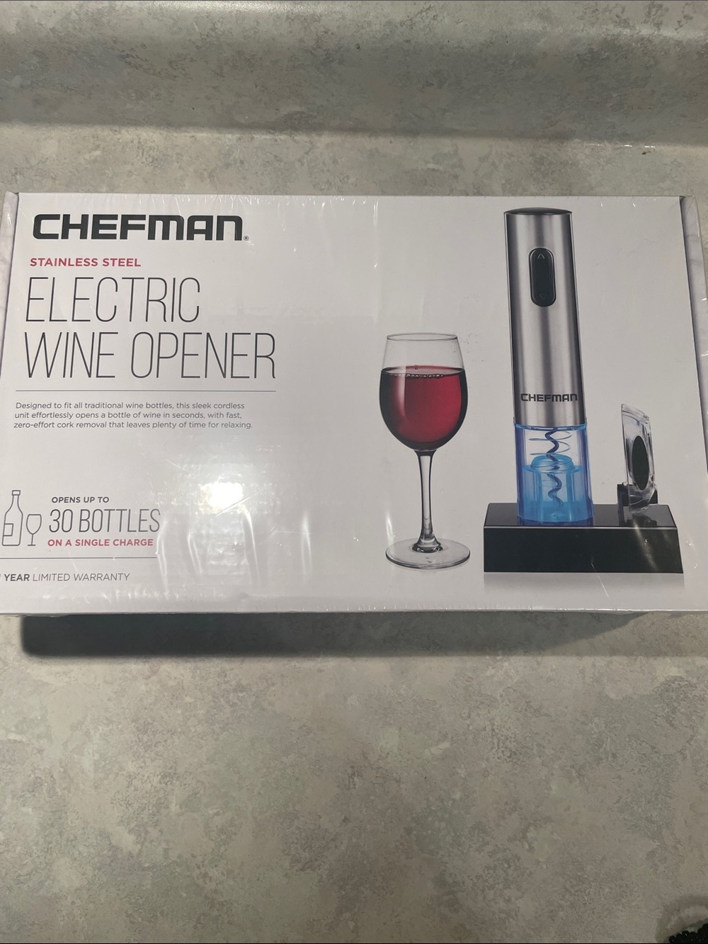 New Chefman Stainless Steel Electric Wine Opener